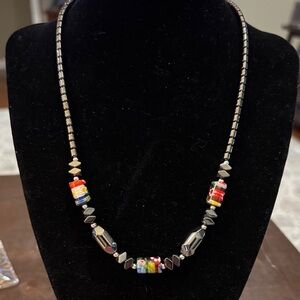 Handmade Multicolor Glass Bead Necklace - Elegant Silver Accents